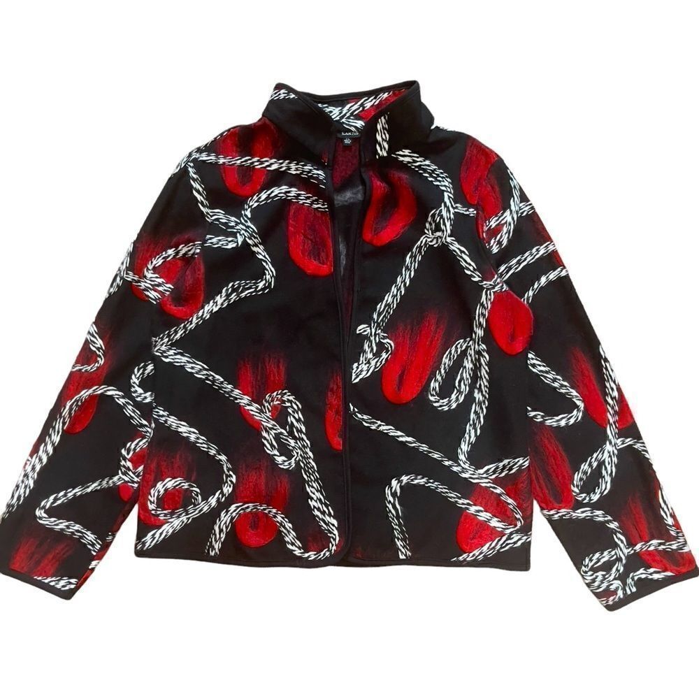 Kaktus Black Red White Textured Open Coat XLARGE